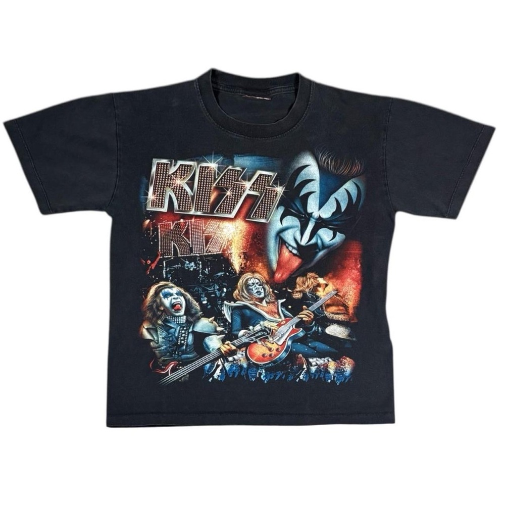 Vintage 90s Kiss Gene Simmons Band Graphic T Shirt Faded Black Rare Men Small